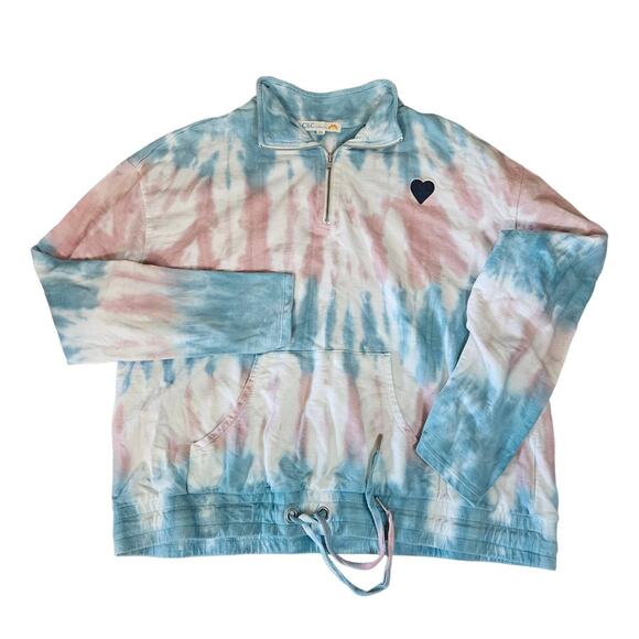 Tie Dye Sweatshirt Size Medium 1/4 Zip Pocket Drawstring C&C California  Pink - Picture 1 of 16